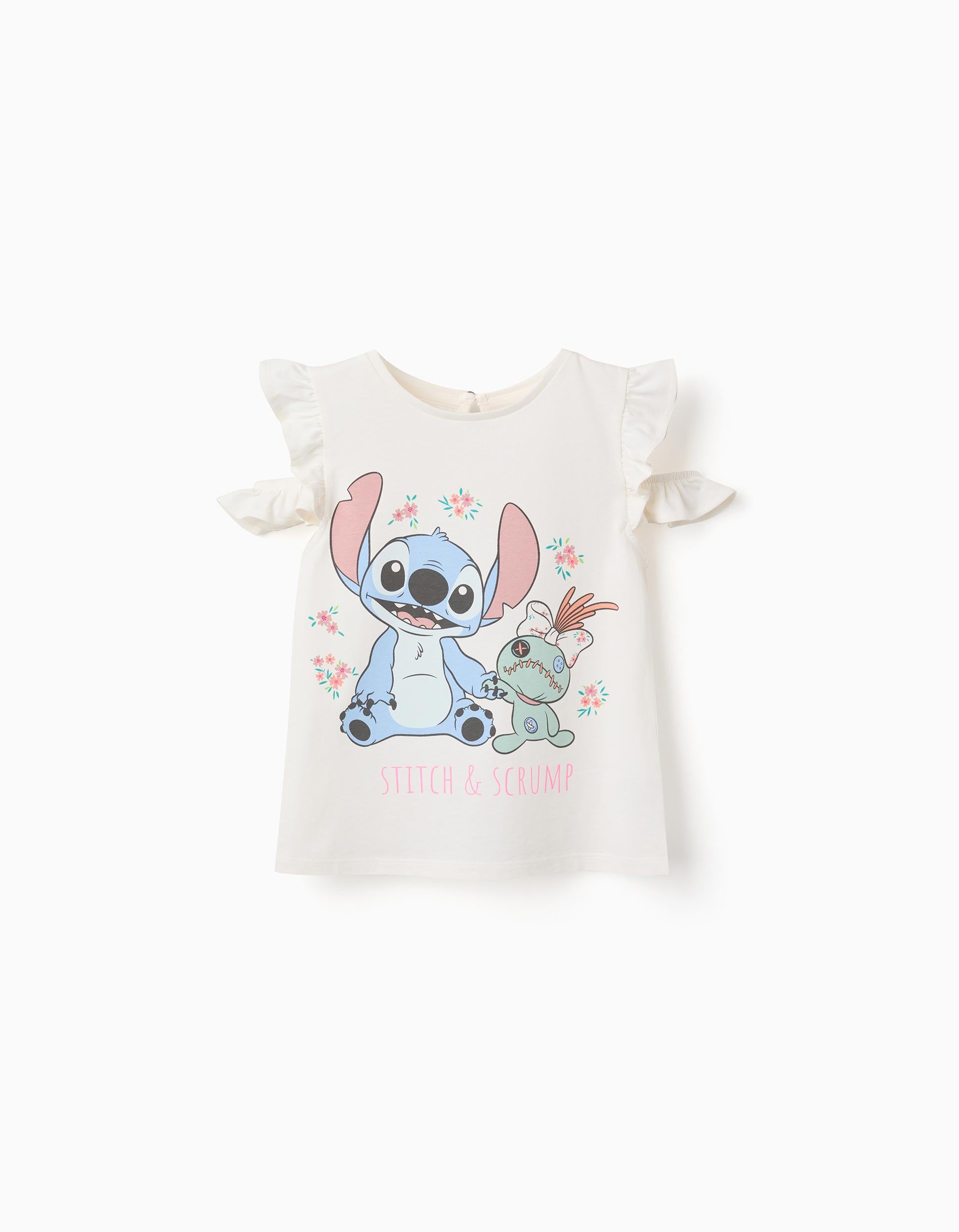 T-shirt de algodão com estampado Stitch & Scrump para menina, bege-claro