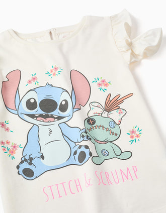 T-shirt de algodão com estampado Stitch & Scrump para menina, bege-claro