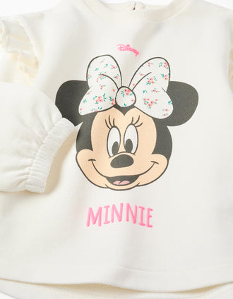 Cotton sweatshirt with Minnie print for baby girls, light beige