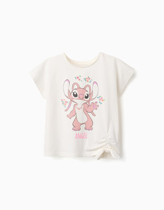 T-shirt de algodão com estampado Angel para menina, bege-claro