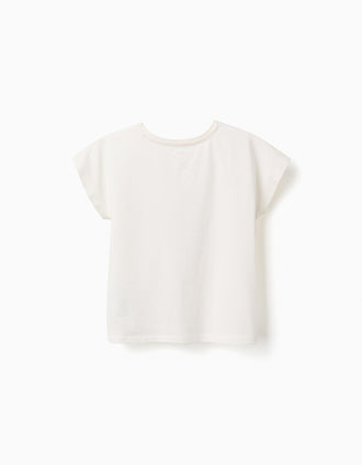 T-shirt de algodão com estampado Angel para menina, bege-claro