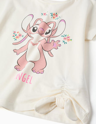 T-shirt de algodão com estampado Angel para menina, bege-claro
