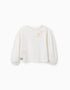 Long sleeve T-shirt with balloon sleeves and print for girls, white