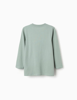 Long sleeve cotton T-shirt with Shapes print for boys, light green
