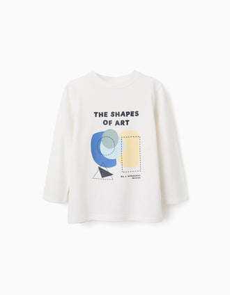 T-shirt à manches longues et imprimé Shapes pour garçon, blanc