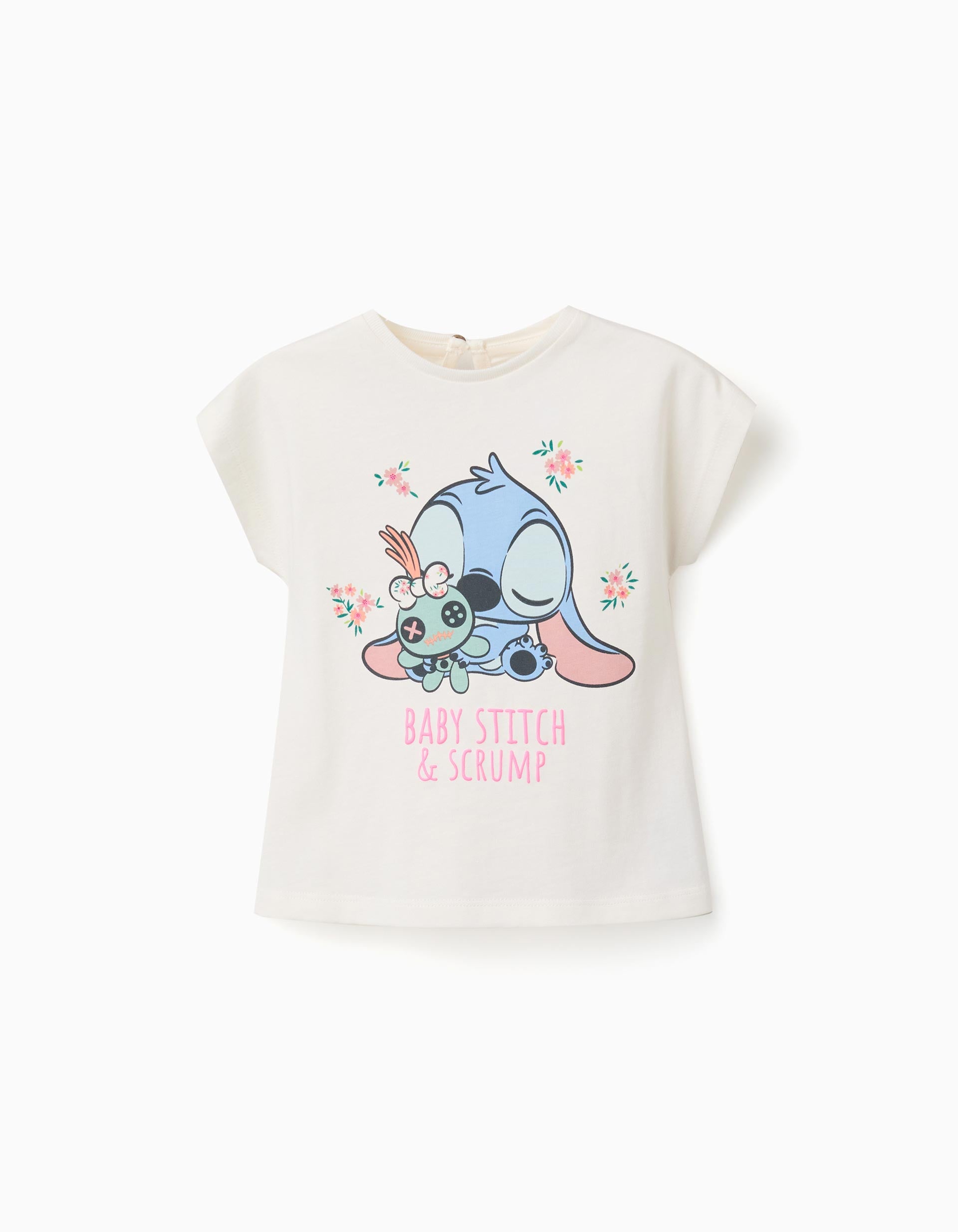 T-shirt en coton avec imprimé Baby Stitch pour bébé fille, beige clair