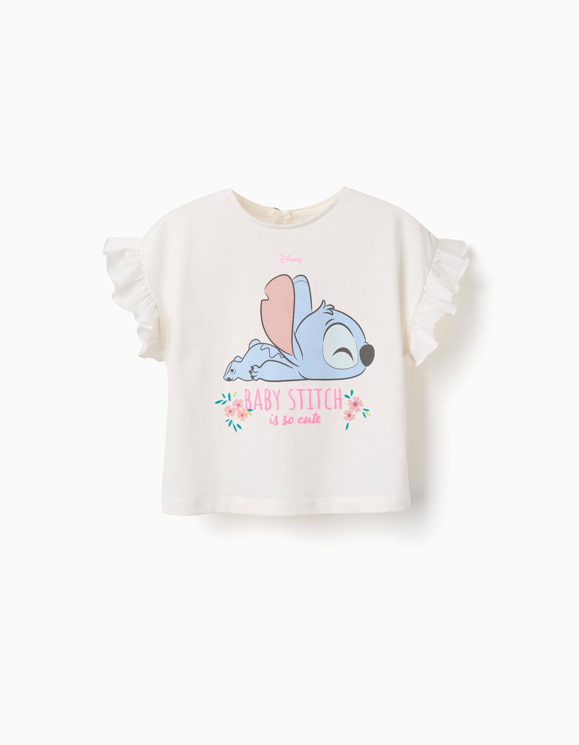 Cotton T-shirt with Stitch print and ruffles for baby girls, light beige