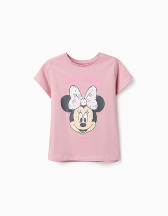 T-shirt en coton avec imprimé Minnie pour fille, rose