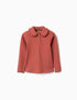 Long sleeve ribbed T-shirt with ruffle collar for girls, terracotta