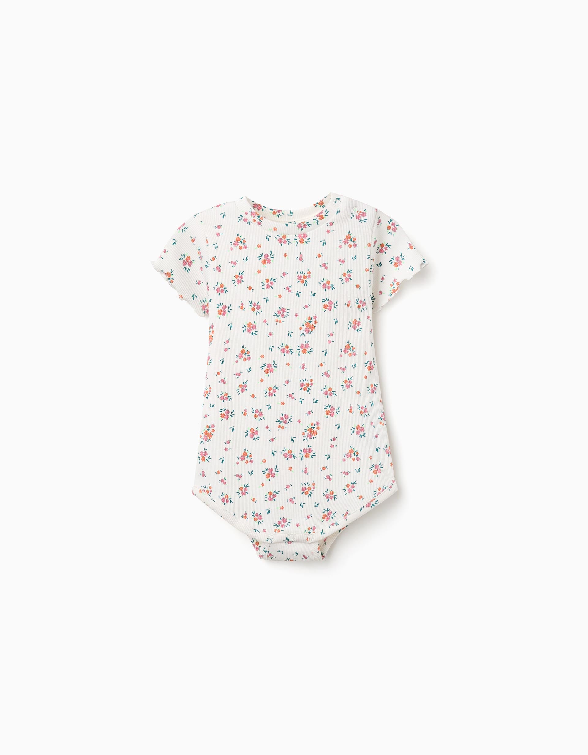 Body côtelé avec motif floral pour bébé fille, beige clair