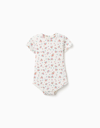 Body côtelé avec motif floral pour bébé fille, beige clair