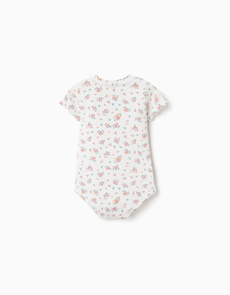 Body côtelé avec motif floral pour bébé fille, beige clair