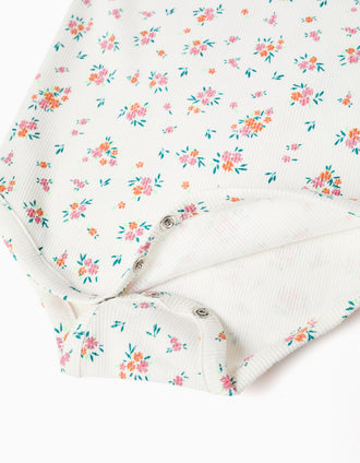 Body côtelé avec motif floral pour bébé fille, beige clair