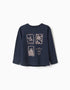 Camiseta de manga larga de algodón Art and Nature para niña, azul marino