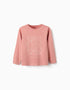 Long sleeve cotton T-shirt with Art and Nature print for girls, pink