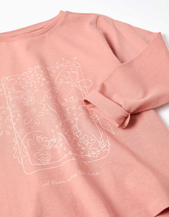 T-shirt de manga comprida Art and Nature para menina, rosa