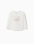 Long sleeve cotton T-shirt with Art and Nature print for girls, white