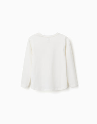T-shirt de manga comprida Art and Nature para menina, branco