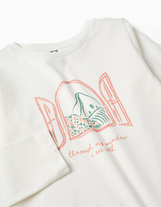 T-shirt de manga comprida Art and Nature para menina, branco
