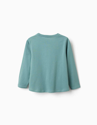 T-shirt de manga comprida Art and Nature para menina, azul-esverdeado
