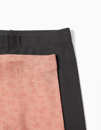 Pack de 2 leggins lisos y estampados para niña, gris oscuro/rosa