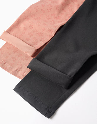 Pack de 2 leggins lisos y estampados para niña, gris oscuro/rosa
