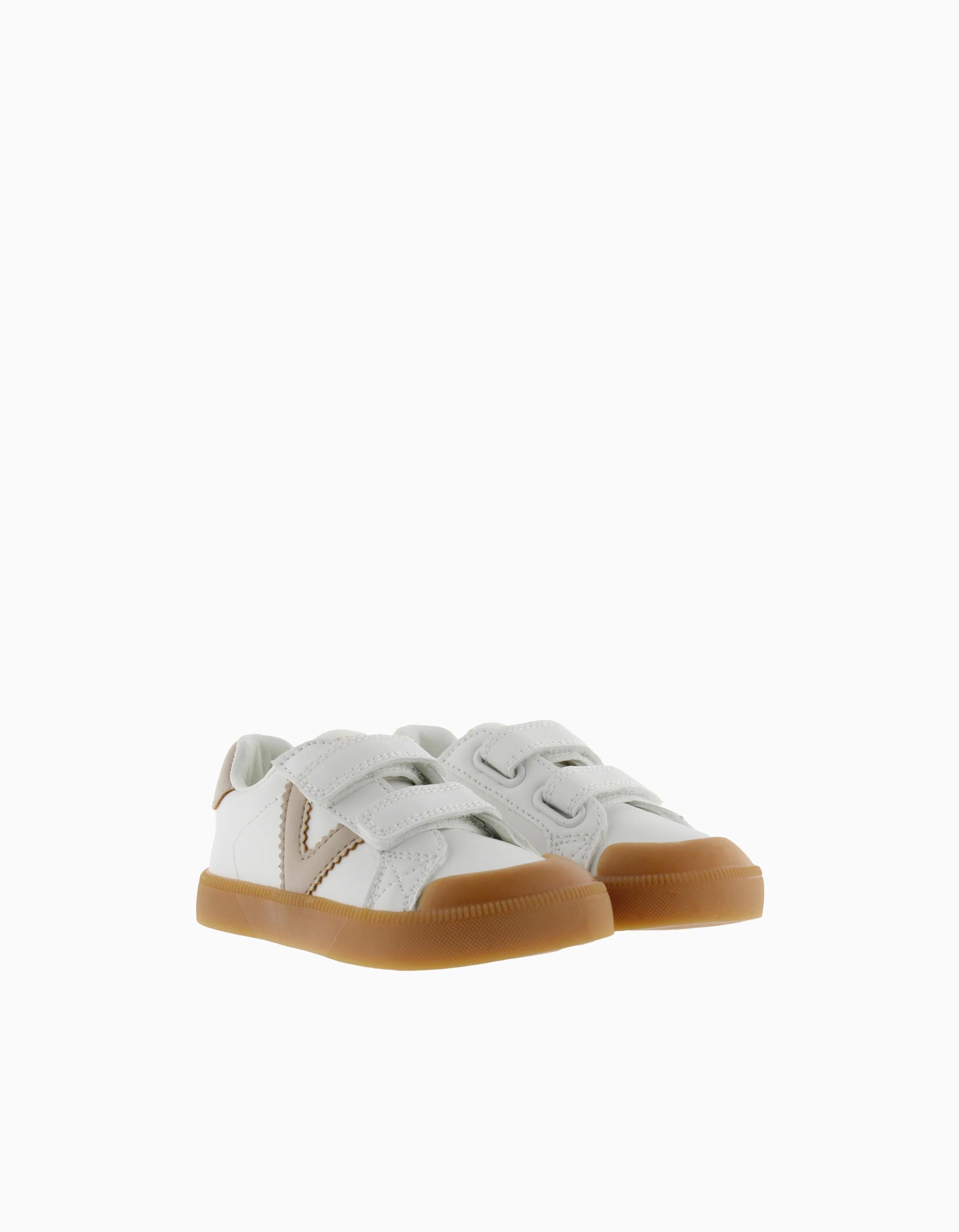 Sapatilhas com tiras autoaderentes Barefoot Victoria para bebé, branco/bege