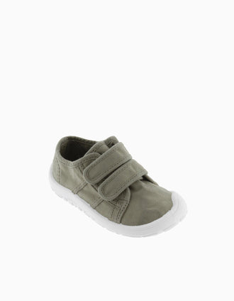 Sapatilhas Barefoot Victoria em lona para bebé, verde-caqui