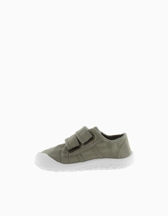 Sapatilhas Barefoot Victoria em lona para bebé, verde-caqui