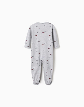 2 cotton babygrows with car prints for newborn and baby boys, green/grey