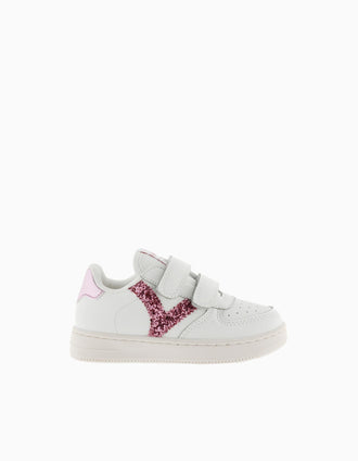 Baskets avec paillettes Victoria pour bébé fille, blanc/rose