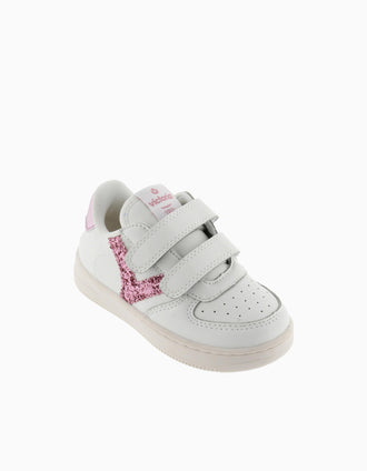 Baskets avec paillettes Victoria pour bébé fille, blanc/rose