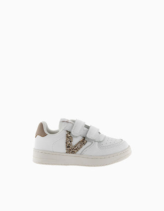 Baskets avec paillettes Victoria pour bébé fille, blanc/doré