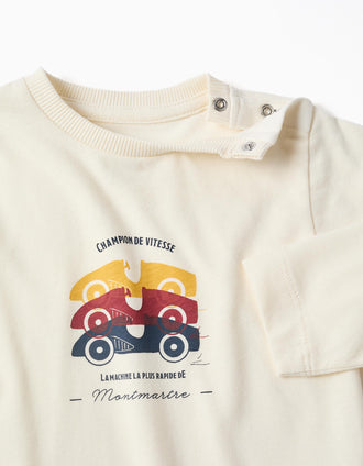 Pyjama à imprimé de voitures pour nouveau-né et bébé, blanc/jaune