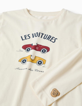 Pyjama en coton avec imprimé de voitures pour garçon, blanc/jaune