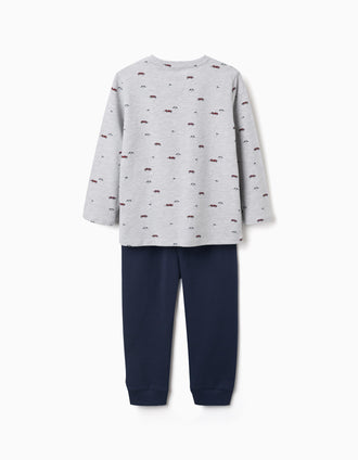 Pijama comprido com motivo de carros para menino, cinza/azul-escuro