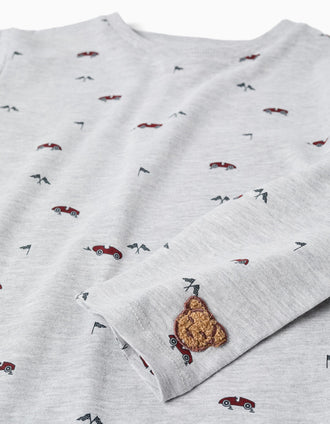 Pijama comprido com motivo de carros para menino, cinza/azul-escuro