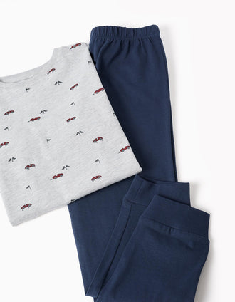 Pijama comprido com motivo de carros para menino, cinza/azul-escuro
