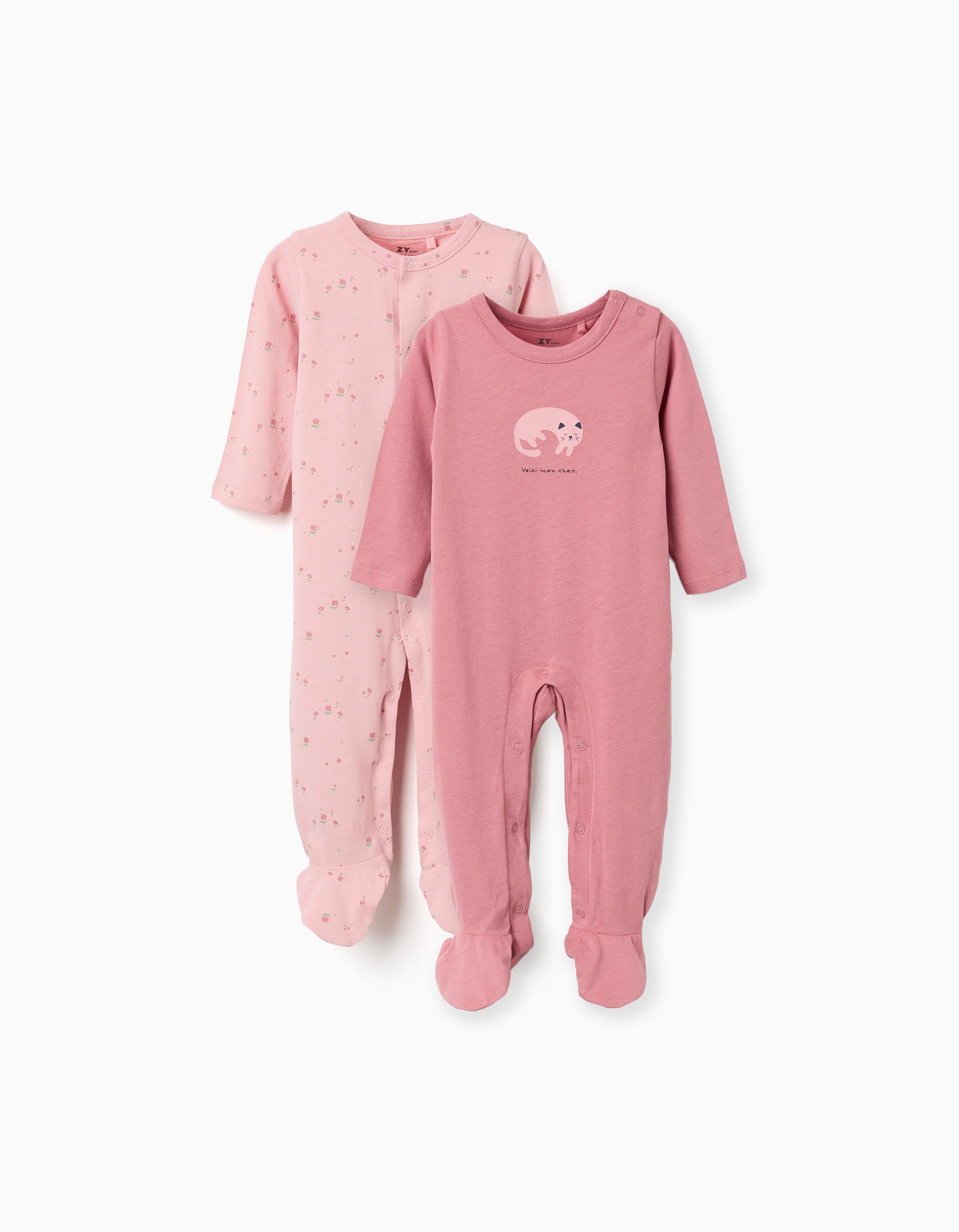 2 babygrows de algodão com estampados para recém-nascida e bebé, rosa