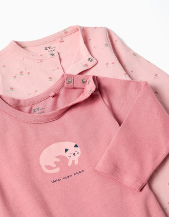 2 babygrows de algodão com estampados para recém-nascida e bebé, rosa