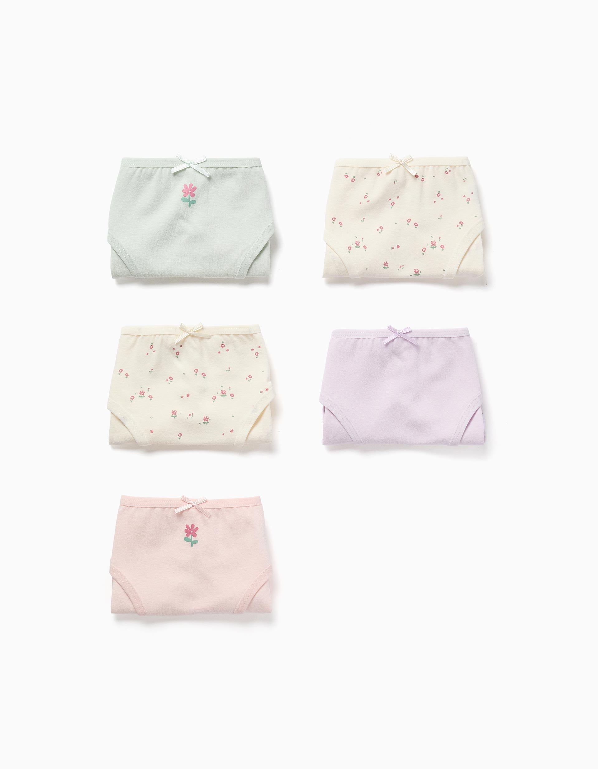 Pack de 5 cuecas de algodão com flores para menina, multicolor