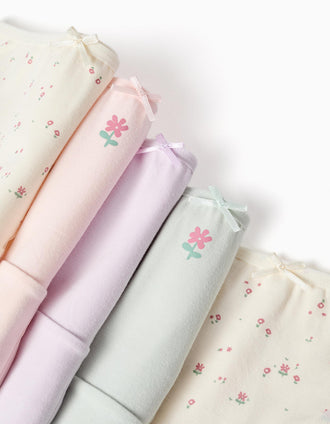 Pack de 5 cuecas de algodão com flores para menina, multicolor