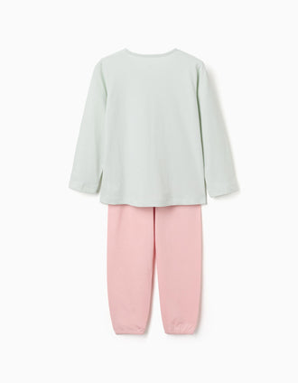 Pyjama à manches longues et fleur imprimée pour fille, vert clair/rose