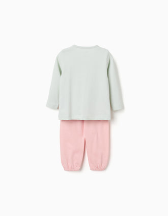 Pyjama à manches longues avec fleur pour nouveau-née et bébé, vert/rose
