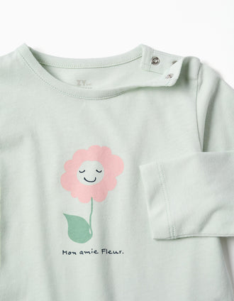 Pyjama à manches longues avec fleur pour nouveau-née et bébé, vert/rose