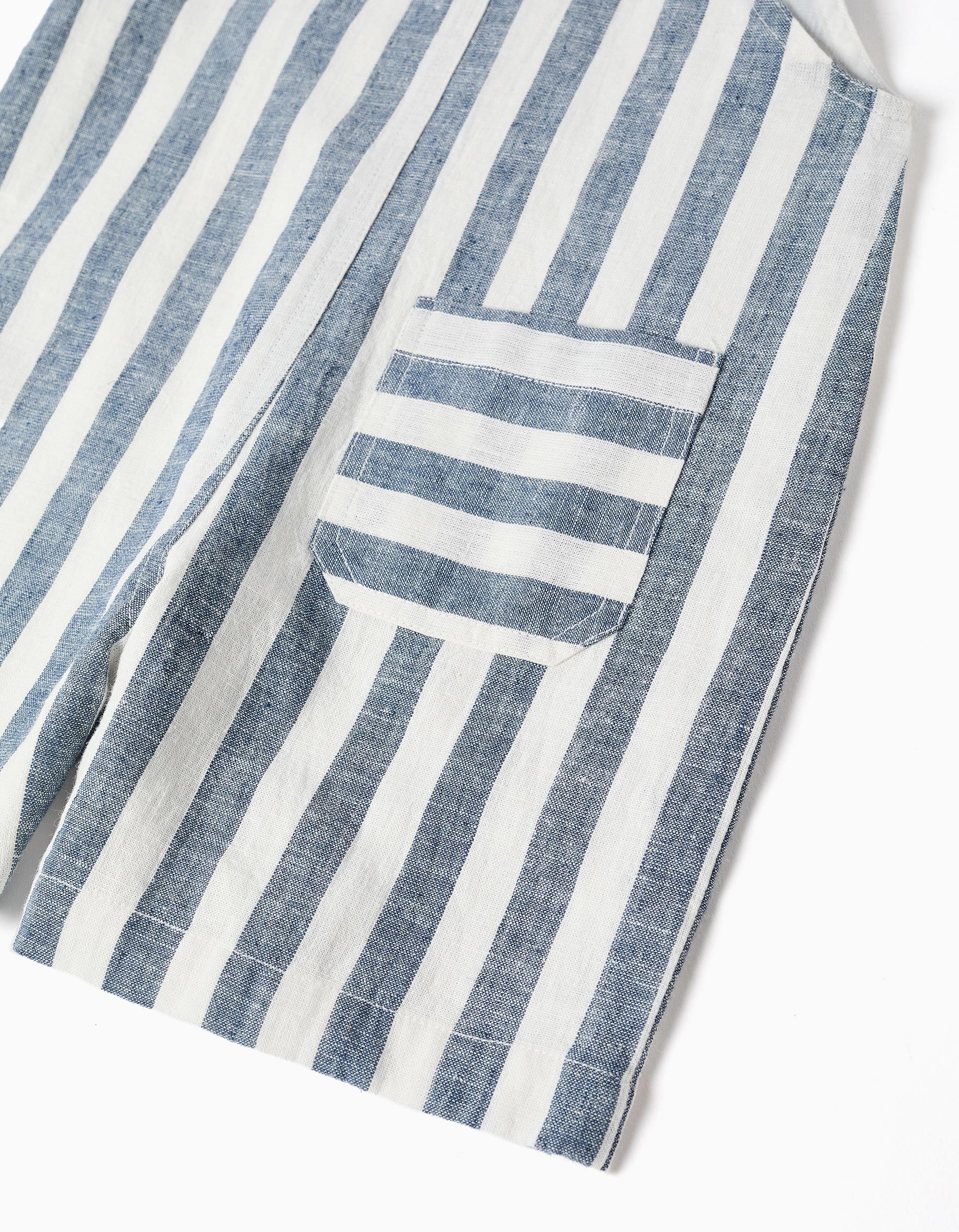 Jardineiras de linho às riscas You&Me para bebé menino, branco/azul