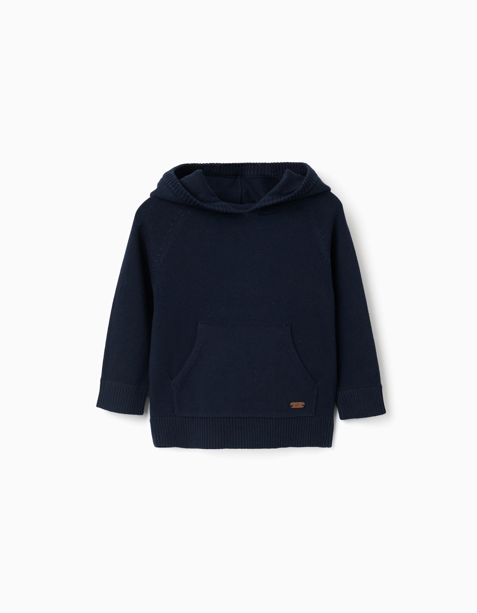 Camisola de malha com capuz B&S para bebé menino, azul-escuro