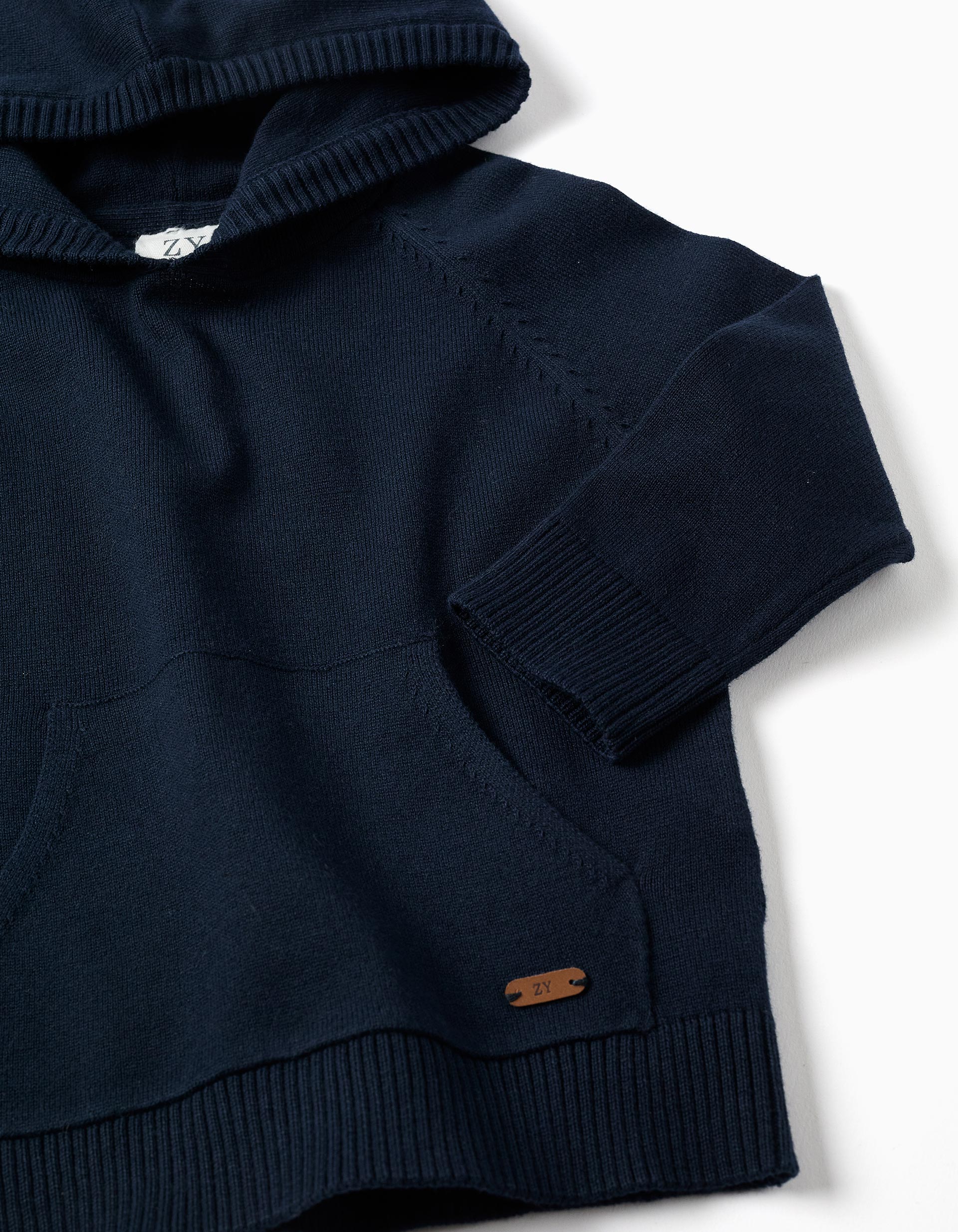 Camisola de malha com capuz B&S para bebé menino, azul-escuro