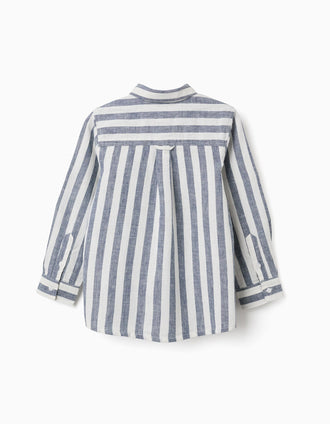 Chemise en coton et lin à rayures You&Me pour garçon, blanc/bleu