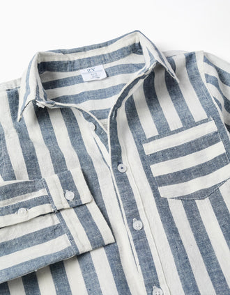 Chemise en coton et lin à rayures You&Me pour garçon, blanc/bleu